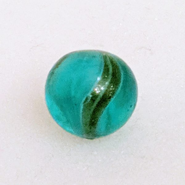 Turquois glass ribbon core lutz. As made flat spot.