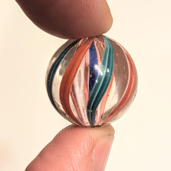 Rare 27/32" Transparent Cobalt & Red Jelly Razor Ribbon Swirl w/ Cage of 8 Outer  Ribbons - Image 2