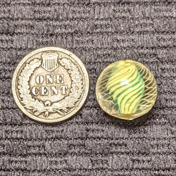 Pretty Green Over Yellow Finely Striped Solid Core Swirl w/ Tight Yellow Cage