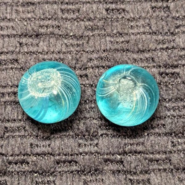 Same-Cane Set 1/2" Peewee Indian or Banded Aqua Blue Transparent Swirl w/ Opposed Bands of Surface White & Yellow Lines - Image 2