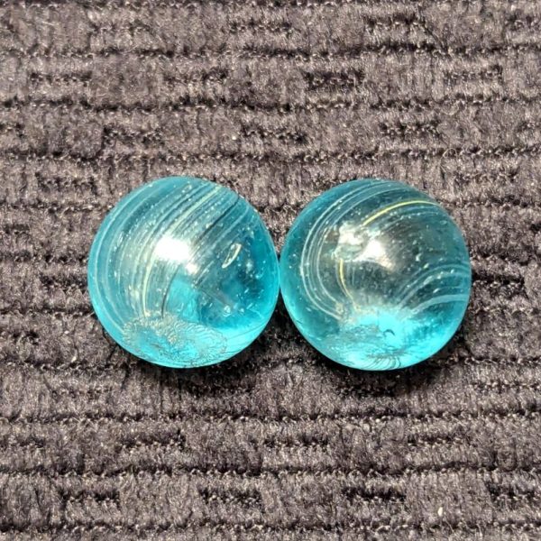 Same-Cane Set 1/2" Peewee Indian or Banded Aqua Blue Transparent Swirl w/ Opposed Bands of Surface White & Yellow Lines - Image 4