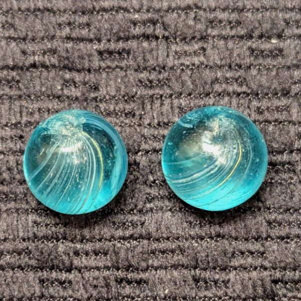 Same-Cane Set 1/2" Peewee Indian or Banded Aqua Blue Transparent Swirl w/ Opposed Bands of Surface White & Yellow Lines - Image 6