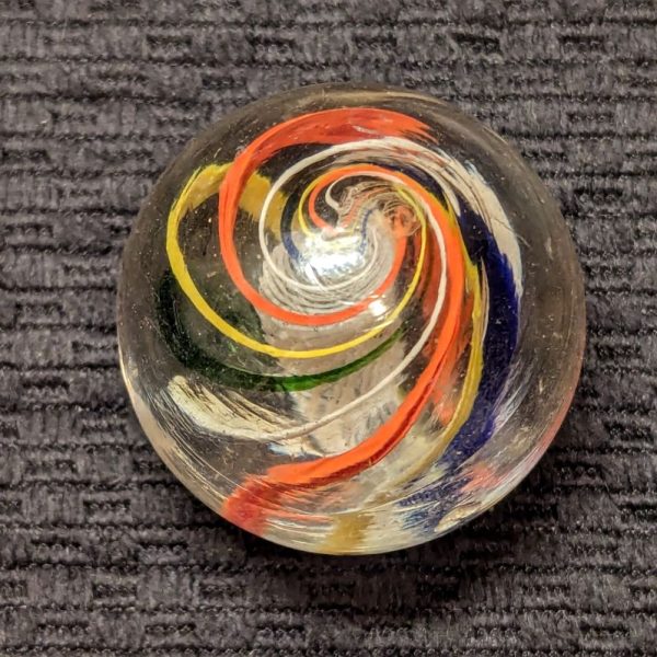 Beautiful & Large 1-7/8" White Net Latticino Swirl w/ Shrunken 8 Colorful Cage Ribbons - Image 6