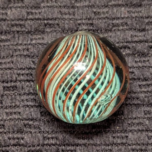 Rare 1" Wide White Latticino Swirl w/ Red Latticino Cage in Light Blue Glass - Image 5