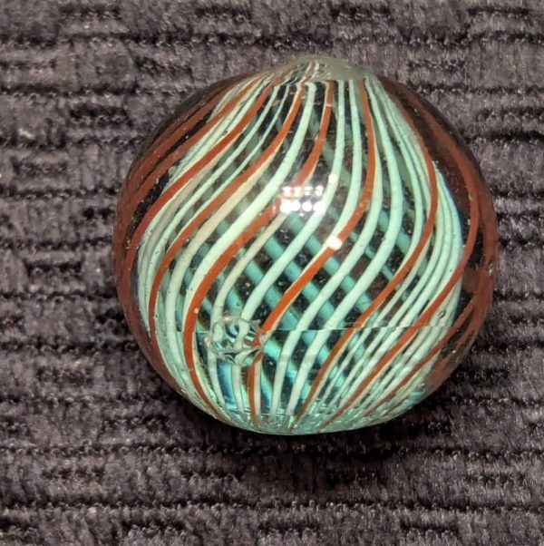 Rare 1" Wide White Latticino Swirl w/ Red Latticino Cage in Light Blue Glass - Image 6