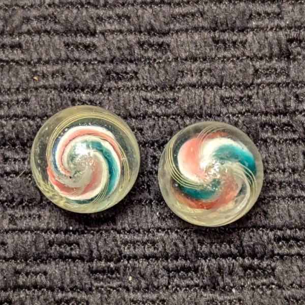 Uncommon Set of Tiny Same-Cane Ridged Solid Core Swirls w/ Aqua and Pink Jelly Valleys - Image 2