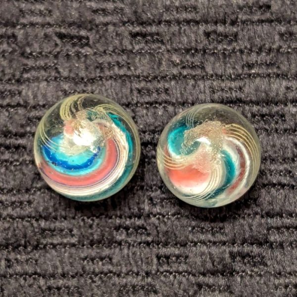 Uncommon Set of Tiny Same-Cane Ridged Solid Core Swirls w/ Aqua and Pink Jelly Valleys - Image 3