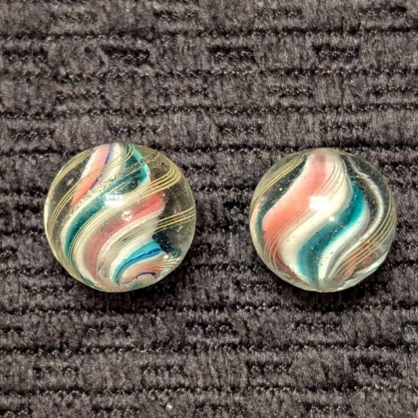 Uncommon Set of Tiny Same-Cane Ridged Solid Core Swirls w/ Aqua and Pink Jelly Valleys