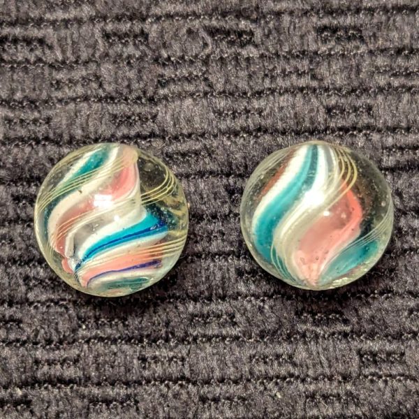 Uncommon Set of Tiny Same-Cane Ridged Solid Core Swirls w/ Aqua and Pink Jelly Valleys - Image 4