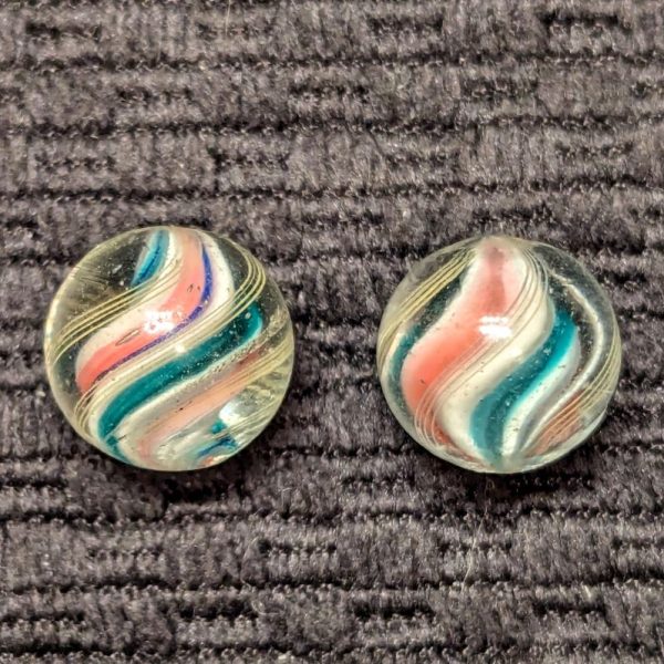 Uncommon Set of Tiny Same-Cane Ridged Solid Core Swirls w/ Aqua and Pink Jelly Valleys - Image 5