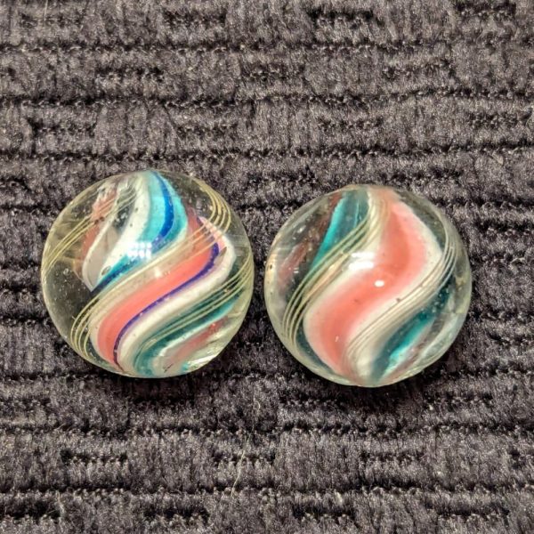 Uncommon Set of Tiny Same-Cane Ridged Solid Core Swirls w/ Aqua and Pink Jelly Valleys - Image 6