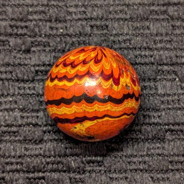 Rare 7/8" Single-Pontil Gutta Percha w/ Striking 3-Color Tight Spiderweb Pattern of Red, Black & Yellow - Image 7