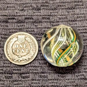 Unbelievably Rare 7/8"+ GREEN & White Segmented Latticino Swirl - WOW!