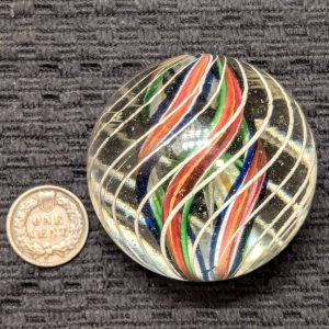 Huge 1-31/32" 4 Razor Ribbon Divided Core Swirl w/ White Outer Cage - Wet Mint & Immaculate!