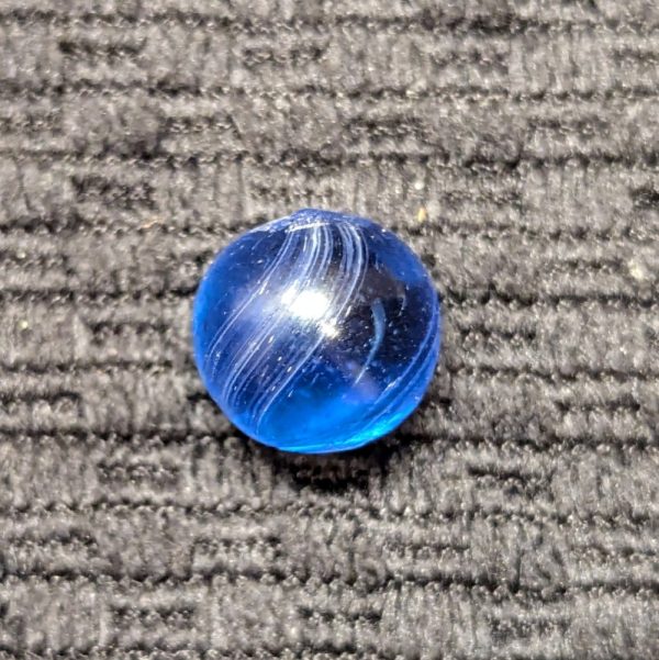 Peewee Blue Glass Banded Transparent Indian or Banded Swirl w/ 2 Opposed Sets of White Surface Threads - Image 4