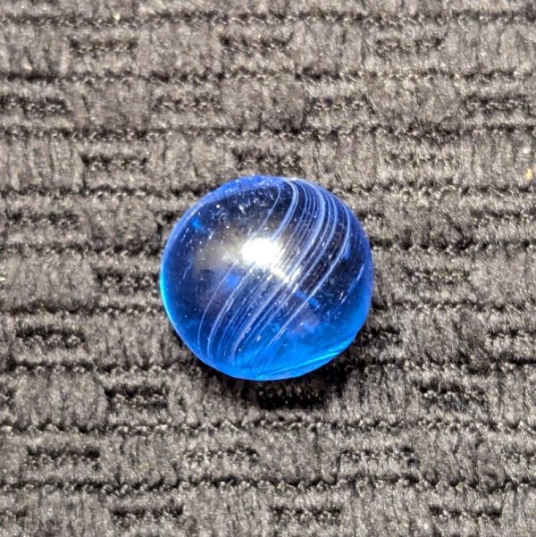 Peewee Blue Glass Banded Transparent Indian or Banded Swirl w/ 2 Opposed Sets of White Surface Threads - Image 2