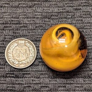 Big 1-1/16" Hand-Gathered Carmel Brown MFC Slag w/ Stunning Pattern, Long Tail & Cut Line