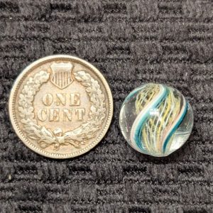 Uncommon 1/2" Peewee Latticino Swirl w/ a Core of Alternating Yellow & White Threads