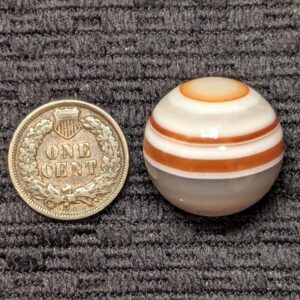 Beautiful Large 13/16"+ Hand-Faceted Agate w/ Red & White Rings, Orange Bullseye, and Translucent Grey Base