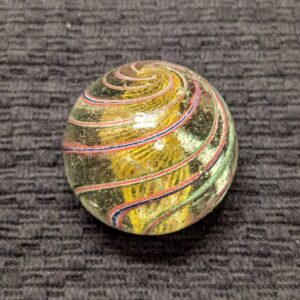 Big Well Made 1-9/16" Yellow Latticino Core Swirl w/ 6 Outer Ribbons!