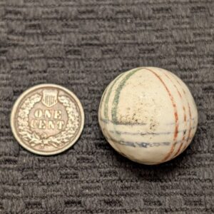 Large Mid-Period Glazed China w/ Triple Individually Painted Lines of Red, Green & Blue, Over 15/16"