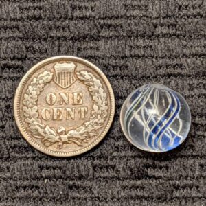 Micro Peewee 15/32" White Latticino Core Swirl w/ Jelly Blue Outer Ribbons