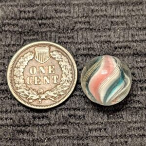 White Ridged 3-Stage Solid Core Peewee Swirl w/ Elevated Teal & Pink Ribbons in the Valleys