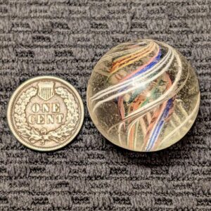 4-Ribbon Divided Core Swirl w/ Red-White-Blue & Orange-Yellow-Green Striped Ribbons