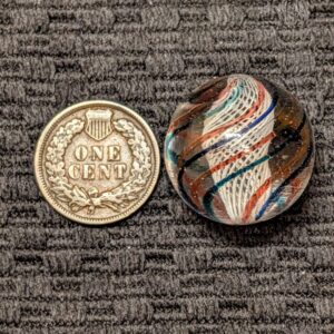 7/8" Exceptionally Well-Crafted Stark White Net Latticino w/ Paired Transparent Jelly Ribbons of Green, Blue & Red