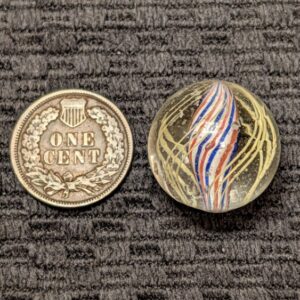 Terrific 25/32" Finely Striped Red White & Blue Solid Core Swirl!