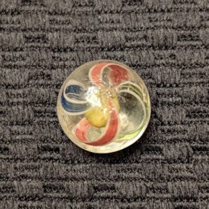 Shrunken Yellow Solid Core Swirl w/ 1-Blue, 1-Green and 2-Red Ribbons Bordered in White