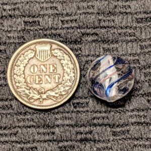 Unusual Micro Peewee 7/16" Divided Core Swirl w/ Unusual White Inner Ribbons & Jelly Outer Ribbons