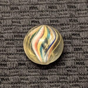 Over 3/4" Shooter Divided Core Swirl with 3 Identical Wide Colorful Razor Ribbons