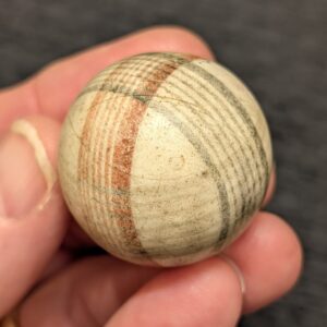 Huge 1-3/8" Unglazed China with Wide Intersecting Spirals of Green, Black & Red