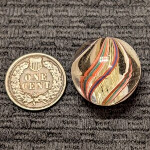 Pretty & Well-Made 13/16" 3-Stage Latticino Swirl with Colorful Ribbons