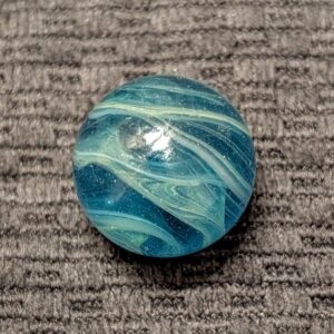 Rare Large 7/8" Hand-Gathered Aqua Glass Greiner w/ Wispy Egg Yolk Swirls