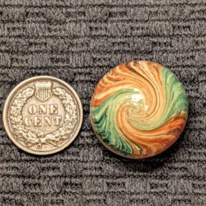 Unusual 7/8" Left Twist Onionskin of Green & Orange Panels over Yellow with a Reverse of the Twist!