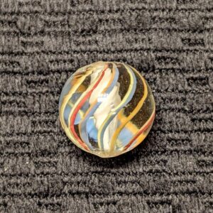 Unusual English Style White Solid Core Swirl w/ Many 2-Color Outer Ribbons