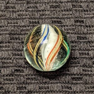 Very Pretty 25/32" White Solid Core Swirl w/ Unusual Complex Outer Ribbons