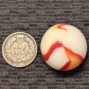 Very Large 15/16"+ Peltier Opaque Rainbow w/ Red Ribbons and Blended Orange