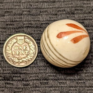 Huge 1" Glazed China w/ Red Leaf Sprays & Black Equator Lines - Rarely Seen this Big!