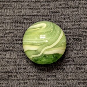 Amazing 27/32" Green Glass Greiner with Great Spiral Pattern and Long Tail of White & Egg Yolk