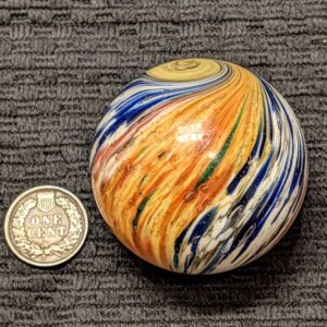 Giant Onionskin Nearly 1-7/8" with Panels of Blue on White and Panels of Red & Green on Yellow
