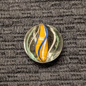 Very Pretty & HTF Bright Orange Solid Core Swirl w/ Blue & White Stripes - Blue/White/Green Cage
