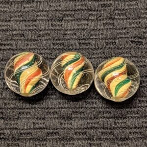 3 Same-Cane Red, Green & Yellow Striped Solid Core Swirls - Wet Mint!