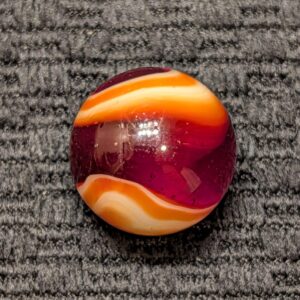 AKRO White & Orange-Striped Auger in Cherry Red Glass