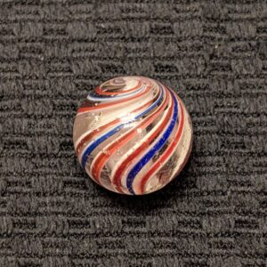 13/16" Finely Ridged White Marshmallow Solid Core Swirl w/ Many Red-White-Blue Outer Ribbons