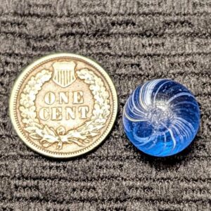 Peewee 1/2"+ Banded Blue Transparent Swirl with White & Yellow