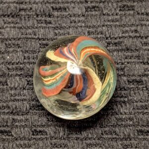 Rare Shrunken 15/16" First-Off-Cane Single-Pontil Yellow Latticino w/ Wide Colorful Ribbons Containing Oxblood!