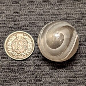 Rare Almost 1" Greiner w/ a Wispy White Tornado Ribbon in Smokey Lavender Glass! Wet Mint